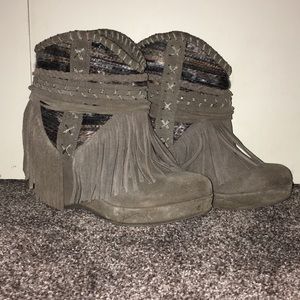 Naughty Monkey fringe wedge booties